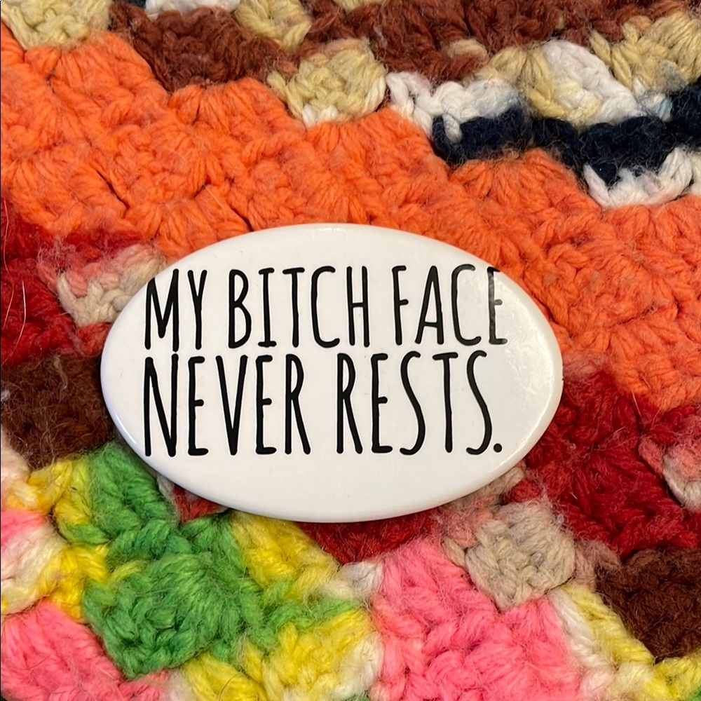 White Oval Pin with Bold Text